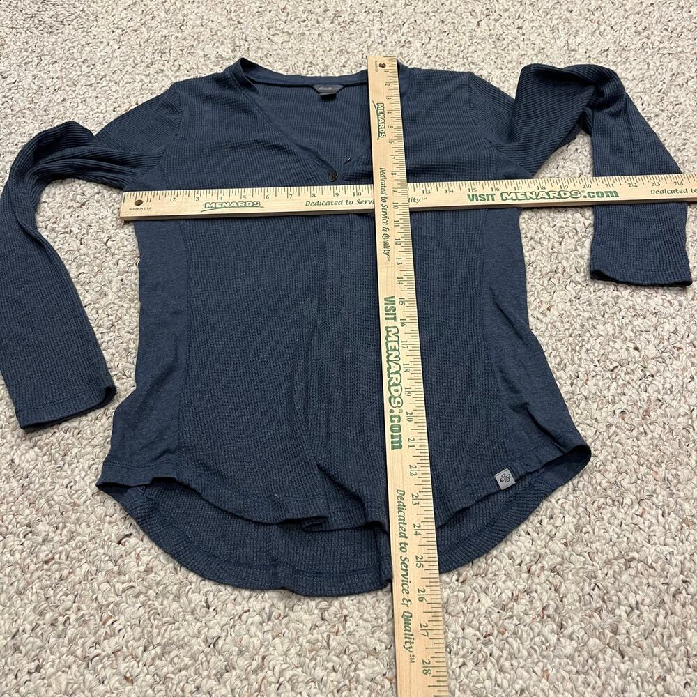 Eddie Bauer Waffle Knit Henley Long Sleeve Tee Sz S Blue Cabincore Cozy Outdoor - Picture 2 of 6